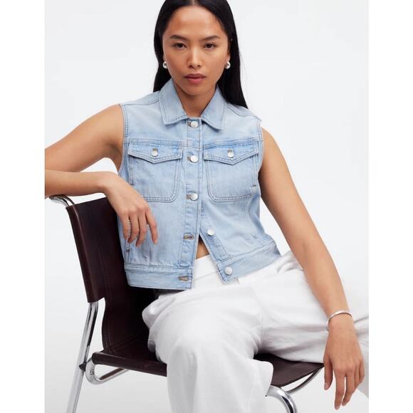 Madewell Denim Oversized Boxy Fitzgerald Light Wash Vest Top US Women's XS New - Picture 1 of 6
